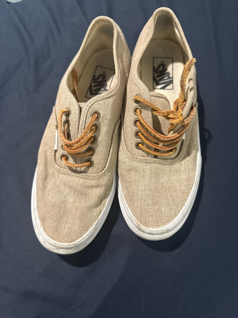 Vans Beige Canvas Low-Top Sneakers with Brown Laces